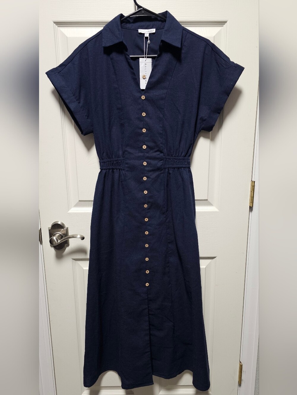 Baltic Born Navy Button-Front Midi Dress